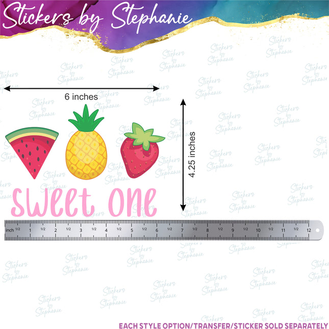 Sweet One Pineapple Watermelon Strawberry Glitter Iron-On Transfer