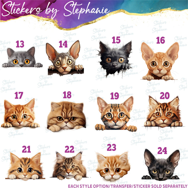 (s02A-039) Peeking Cat Kitten Graphic Iron-On Transfer or Sticker