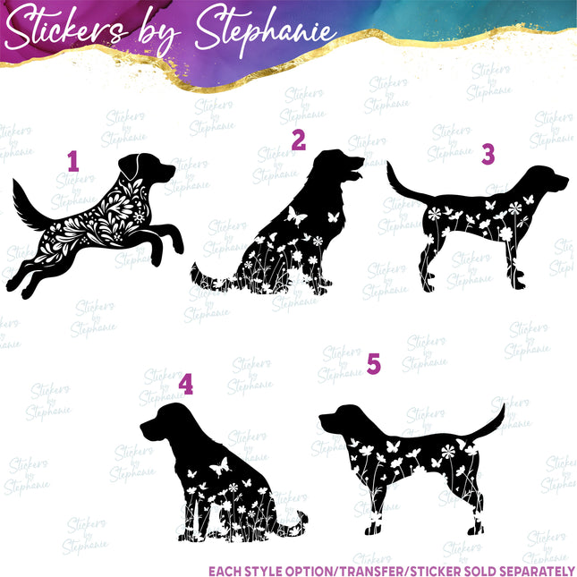 (s01A-210) Labrador Dog Floral Iron-On Transfer or Sticker