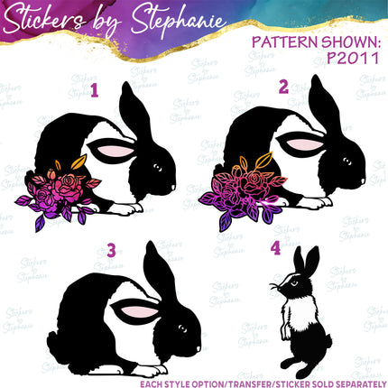 (s02A-384) Dutch Rabbit Flowers Graphic Iron-On Transfer or Sticker