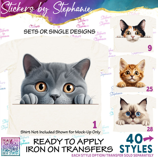 (s02A-039) Peeking Cat Kitten Graphic Iron-On Transfer or Sticker