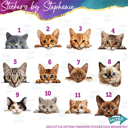 (s02A-039) Peeking Cat Kitten Graphic Iron-On Transfer or Sticker