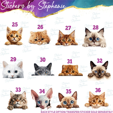 (s02A-039) Peeking Cat Kitten Graphic Iron-On Transfer or Sticker