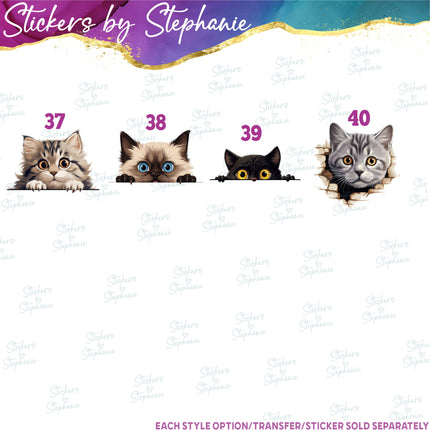 (s02A-039) Peeking Cat Kitten Graphic Iron-On Transfer or Sticker
