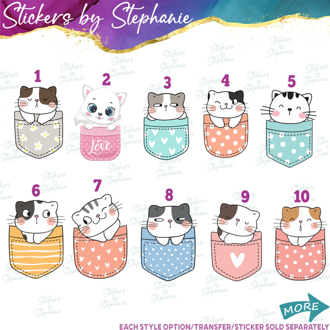 (s02A-040) Pocket Cat Kitten Graphic Iron-On Transfer or Sticker