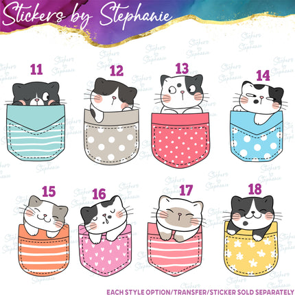 (s02A-040) Pocket Cat Kitten Graphic Iron-On Transfer or Sticker