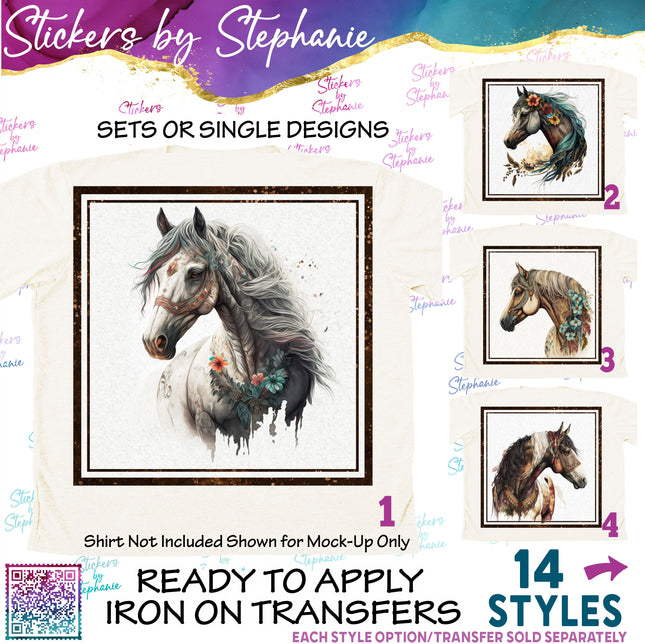 (s02A-081) Boho Horse Head Iron-On Transfer or Sticker