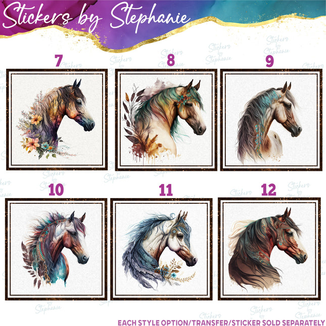 (s02A-081) Boho Horse Head Iron-On Transfer or Sticker