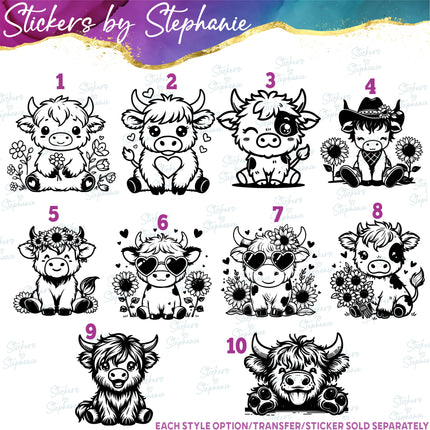 (s01A-001) Baby Highland Cow Iron-On Transfer or Sticker