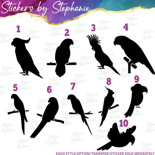 (s01A-010) Parrot Bird Silhouette Iron-On Transfer