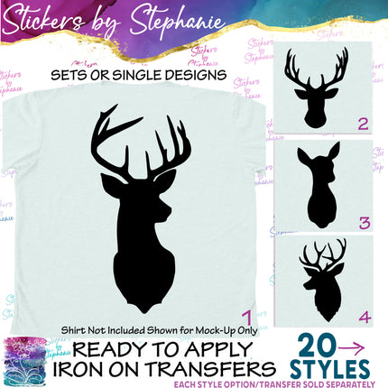 (s01A-100) Deer Head Silhouette Iron-On Transfer