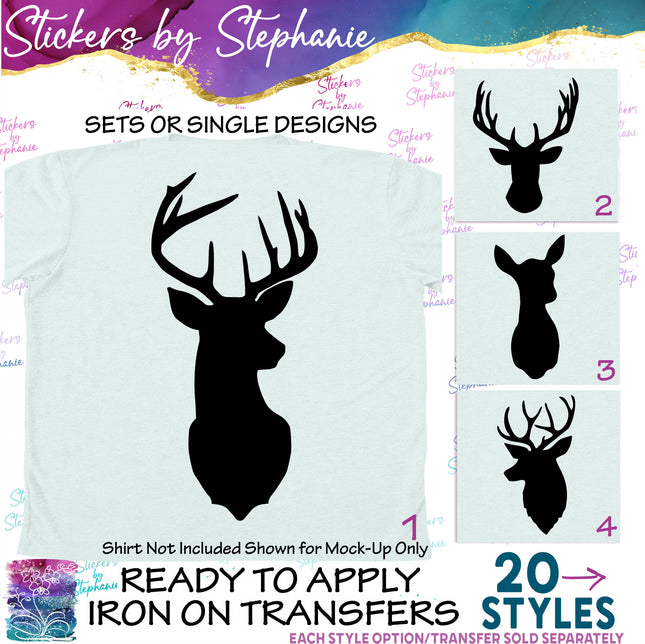 (s01A-100) Deer Head Silhouette Iron-On Transfer
