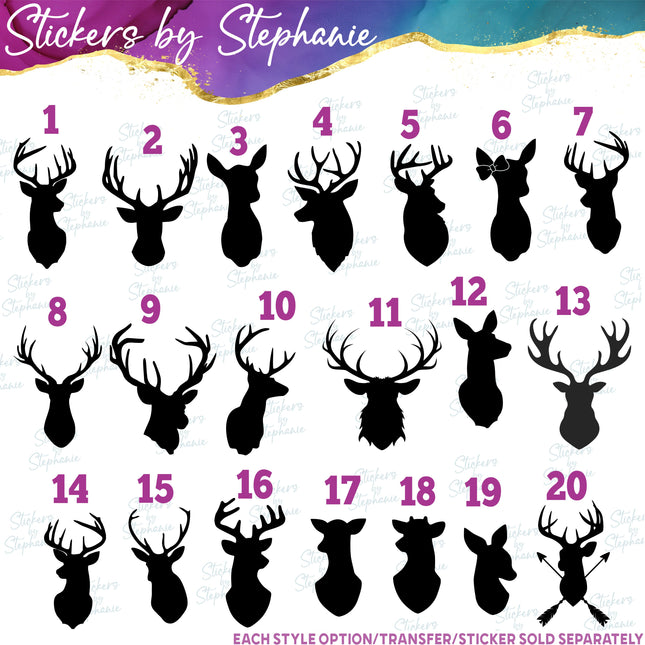 (s01A-100) Deer Head Silhouette Iron-On Transfer