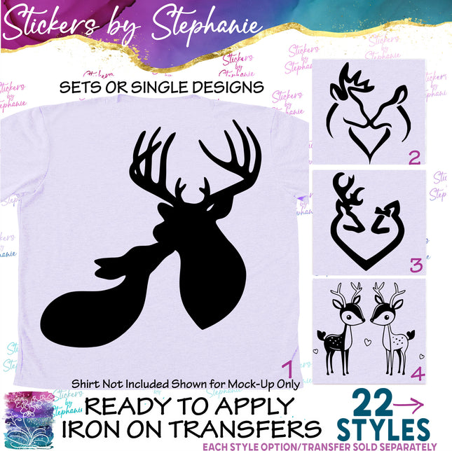(s01A-101) Deer Couple Heart Family Iron-On Transfer