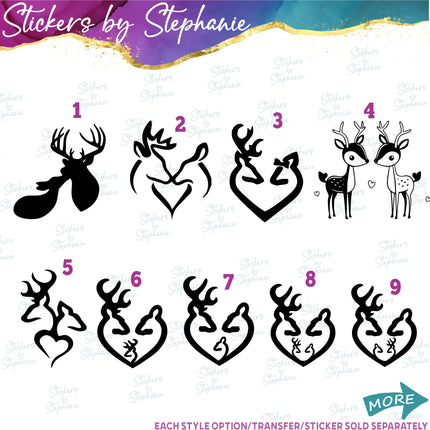 (s01A-101) Deer Couple Heart Family Iron-On Transfer