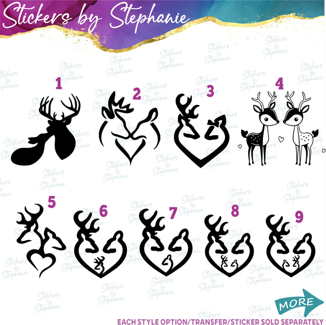 (s01A-101) Deer Couple Heart Family Iron-On Transfer