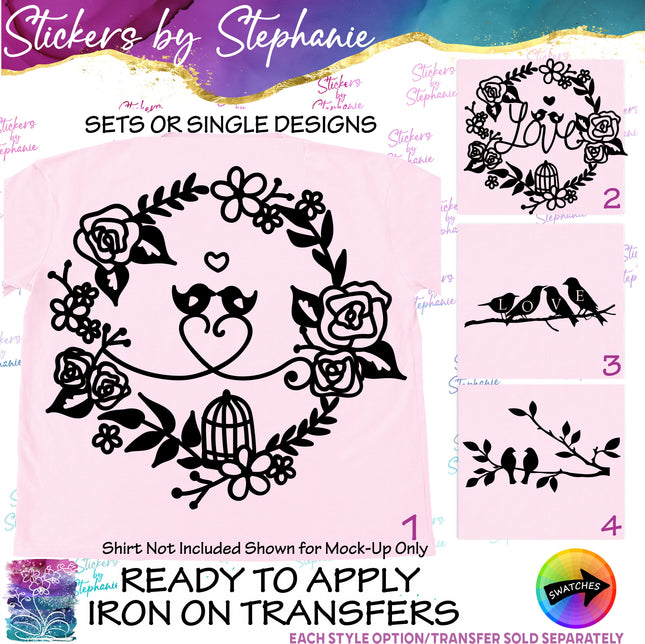(s01A-105) Lovebirds Birds Iron-On Transfer
