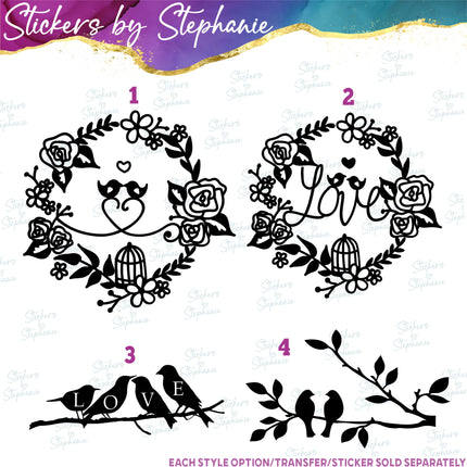 (s01A-105) Lovebirds Birds Iron-On Transfer