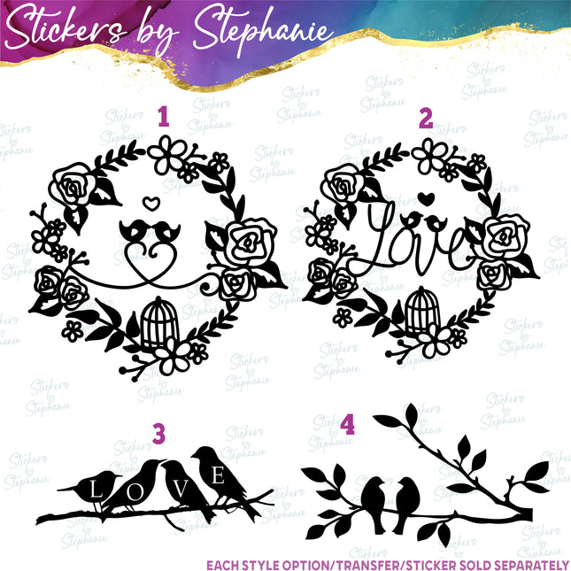 (s01A-105) Lovebirds Birds Iron-On Transfer