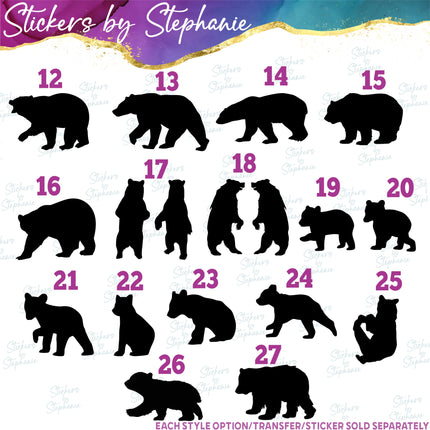 (s01A-107) Bear Silhouette Iron-On Transfer