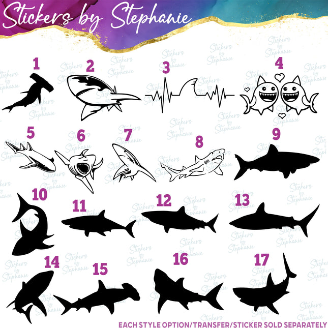 (s01A-114) Shark Silhouette Iron-On Transfer