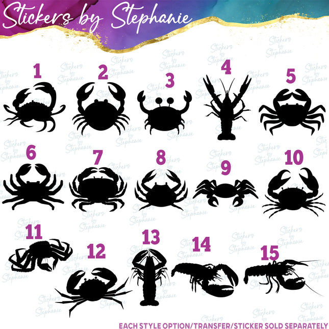 (s01A-118) Crab, Lobster Silhouette Iron-On Transfer