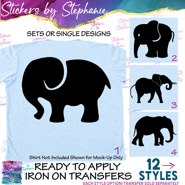 (s01A-123) Elephant Silhouette Iron-On Transfer