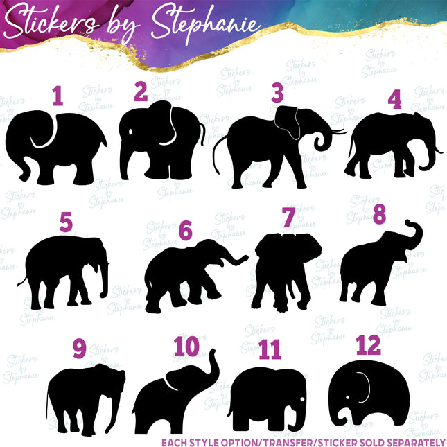 (s01A-123) Elephant Silhouette Iron-On Transfer