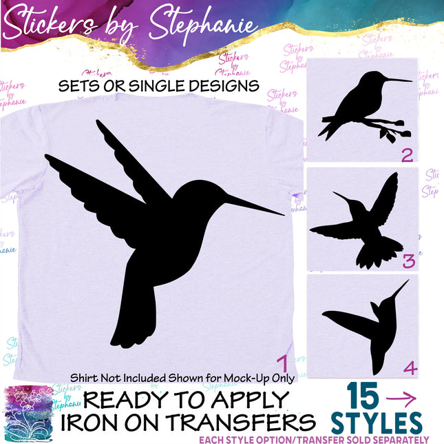(s01A-013) Hummingbird Silhouette Iron-On Transfer