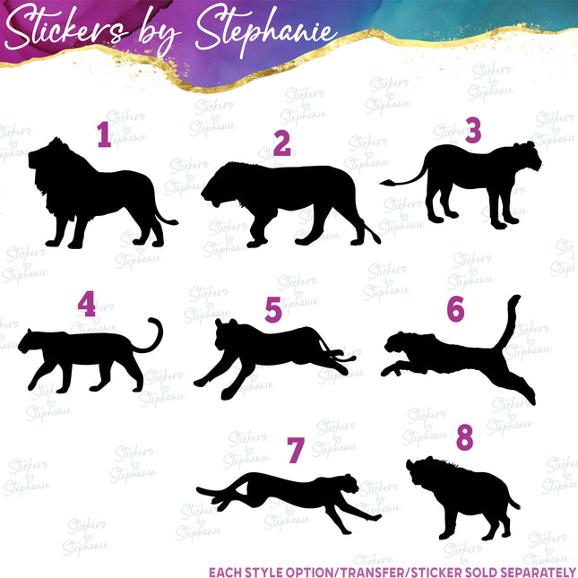(s01A-133) Lion, Hyena Silhouette Iron-On Transfer