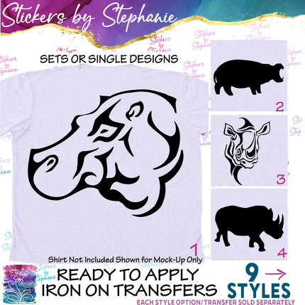 (s01A-135) Hippo, Rhino Iron-On Transfer