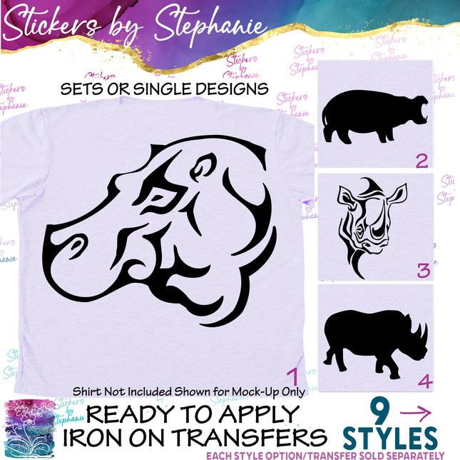 (s01A-135) Hippo, Rhino Iron-On Transfer