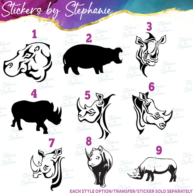 (s01A-135) Hippo, Rhino Iron-On Transfer