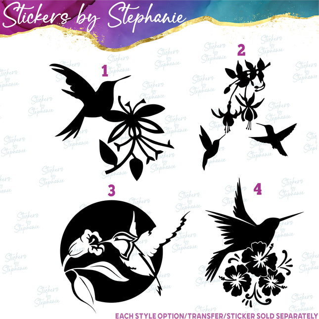 (s01A-014) Hummingbird Flowers Iron-On Transfer