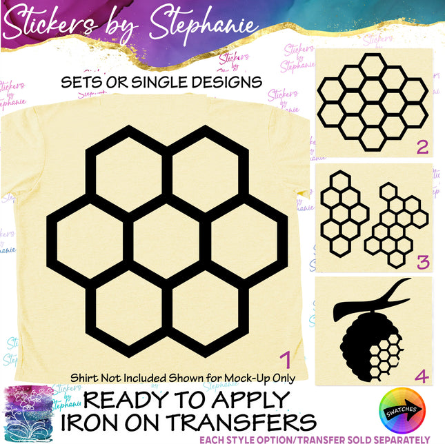 (s01A-149) Honeycomb Bee Hive Iron-On Transfer