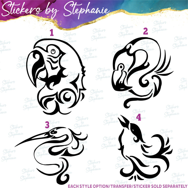 (s01A-015) Parrot, Crane, Flamingo, Sparrow Iron-On Transfer