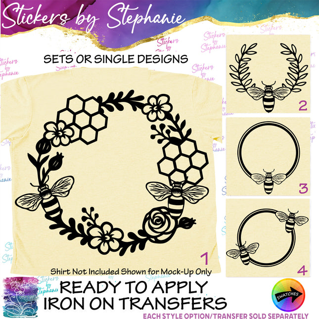 (s01A-154) Bee Monogram Frame Iron-On Transfer