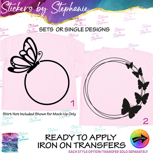 (s01A-155) Butterfly Monogram Frame Iron-On Transfer