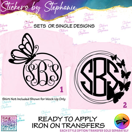 (s01A-155) Butterfly Monogram Frame Iron-On Transfer