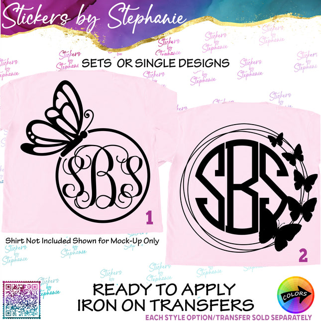 (s01A-155) Butterfly Monogram Frame Iron-On Transfer