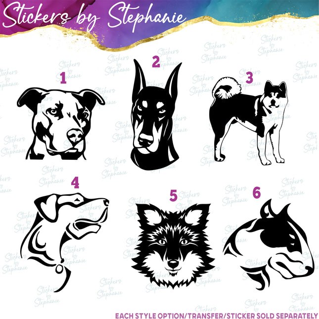 (s01A-160) Pitbull, Doberman, Akita, Dog Head Iron-On Transfer