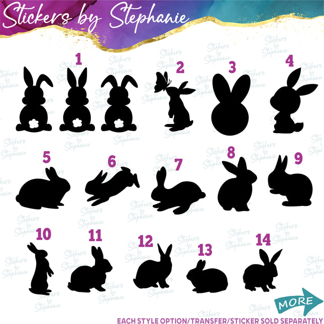 (s01A-162) Bunny Rabbit Silhouette Iron-On Transfer