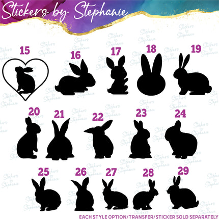 (s01A-162) Bunny Rabbit Silhouette Iron-On Transfer