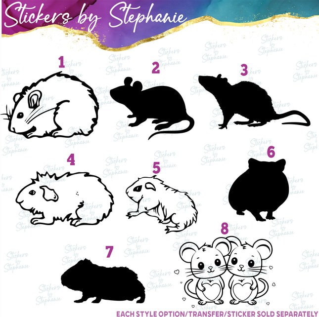 (s01A-163) Mouse, Rat, Hamster, Guinea Pig Iron-On Transfer