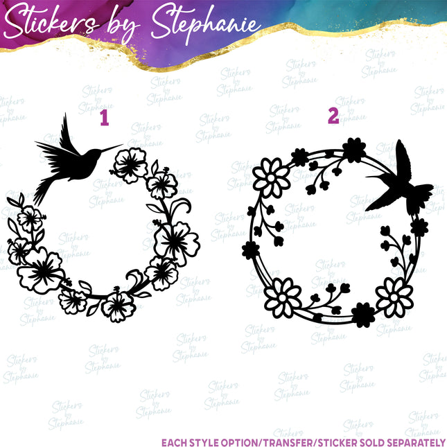(s01A-166) Hummingbird Flower Monogram Frame Iron-On Transfer