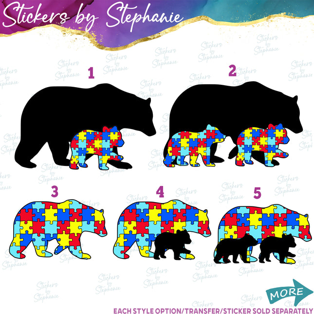 (s01A-173) Bear Autism Puzzle Cub Iron-On Transfer