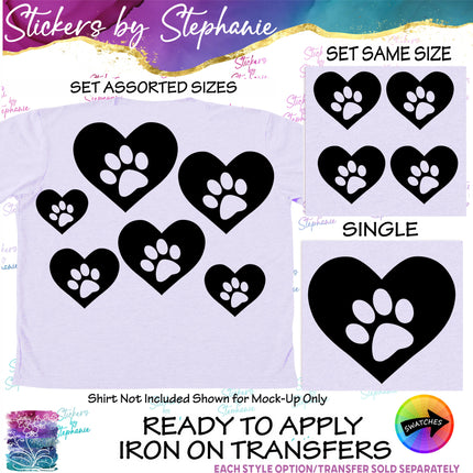 (s01A-187) Paw Print Heart Iron-On Transfer
