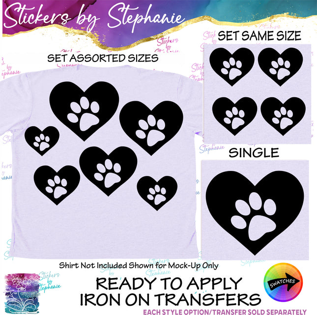 (s01A-187) Paw Print Heart Iron-On Transfer