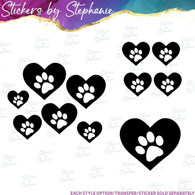 (s01A-187) Paw Print Heart Iron-On Transfer