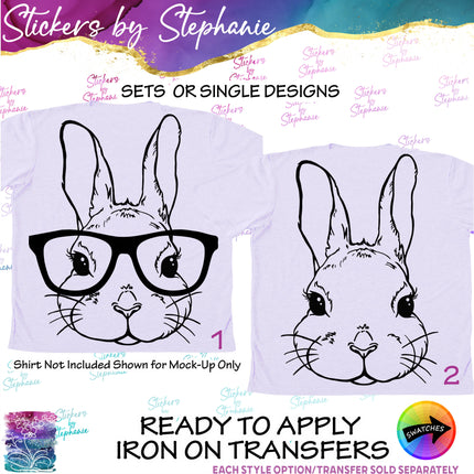 (s01A-189) Bunny Rabbit Face, Glasses Iron-On Transfer or Sticker